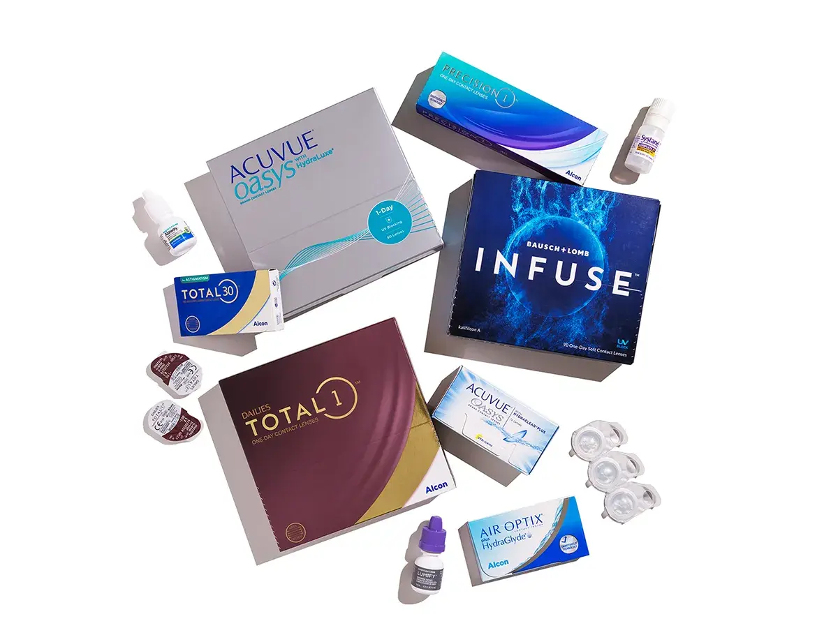 An image depicting different brands of products sold by MyEyeDr.