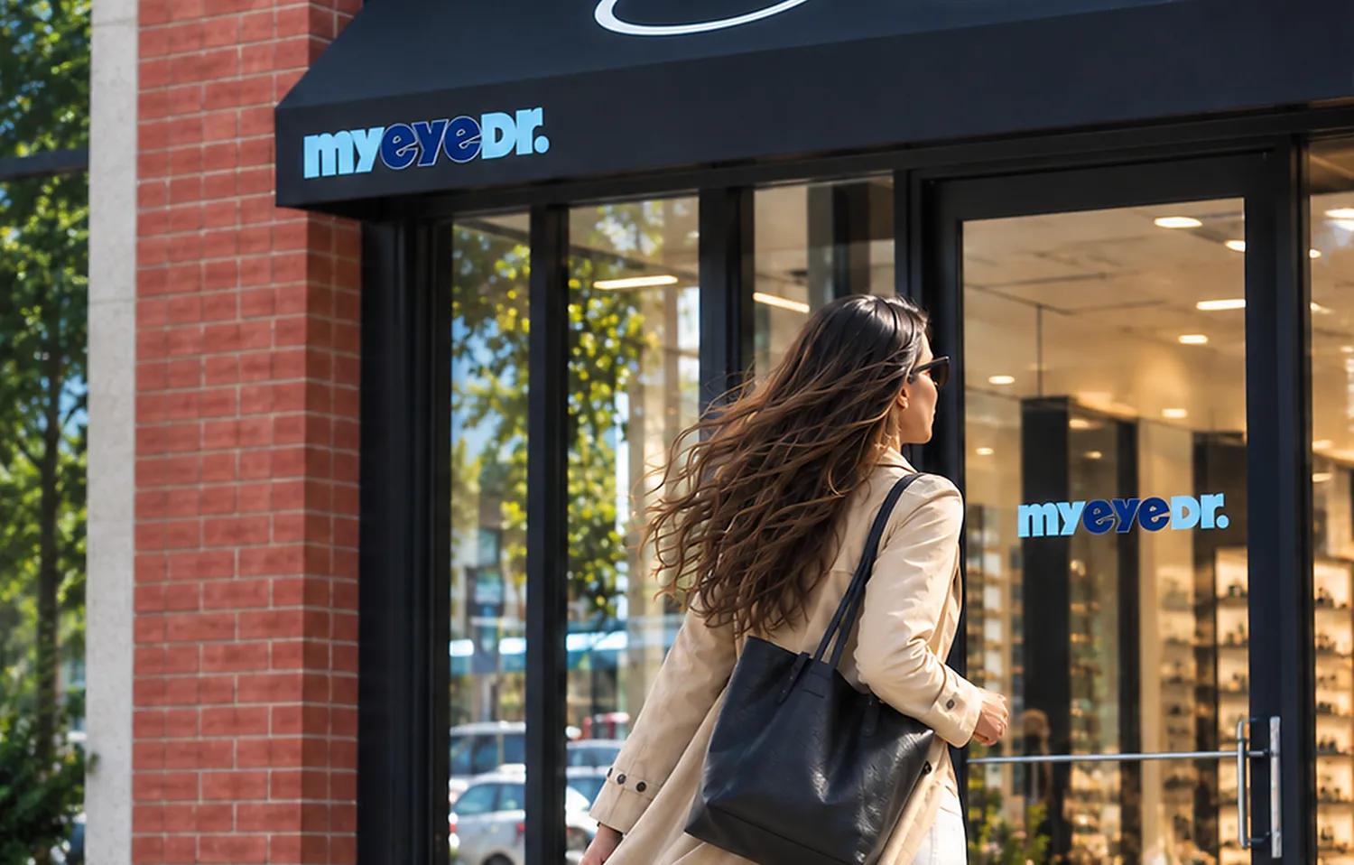 Female walking in to MyEyeDr. location 