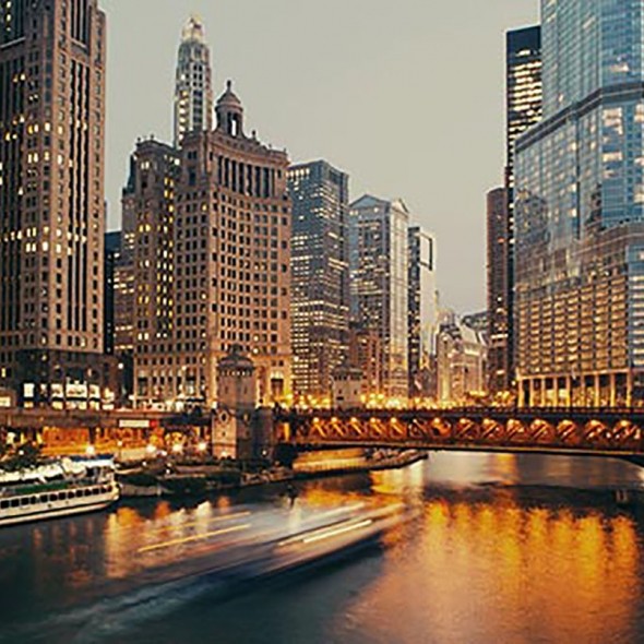 Chicago river at dusk