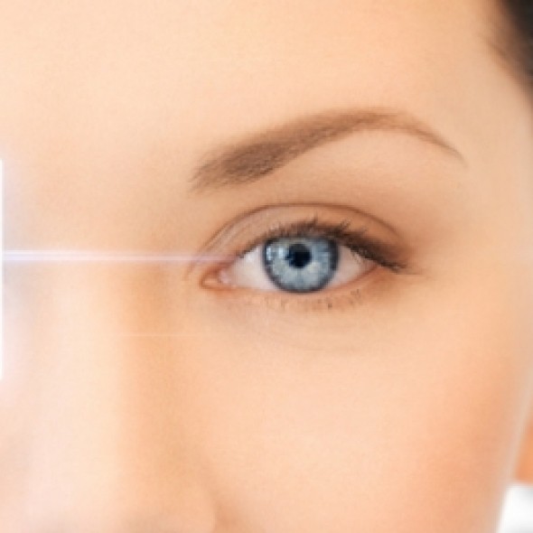 Woman with square around eye