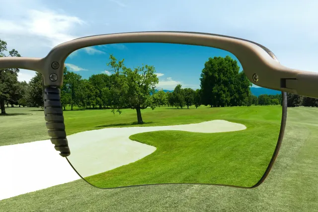 Maui Jim lens color comparison on putting green