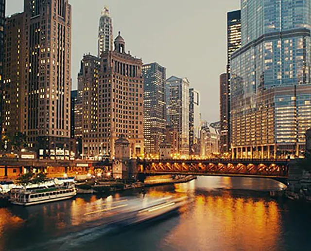 Chicago river at dusk