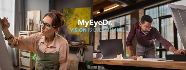 Woman with glasses painting next to a man with glasses sketching