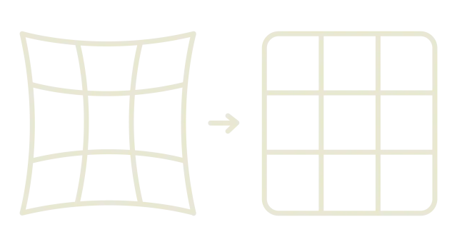 Icon illustrating digital lens distortion correction and edge-to-edge sharpness.